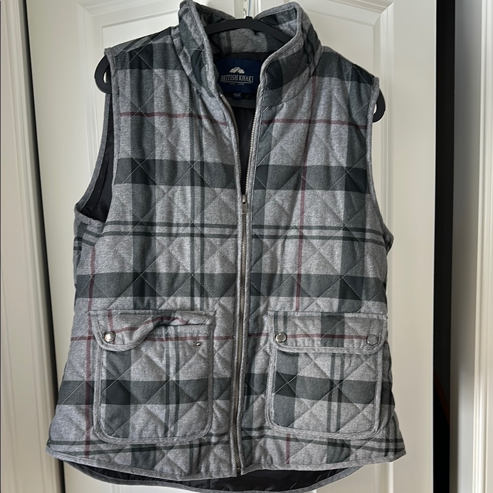 British Khaki Plaid Quilted Vest - Gray and Black